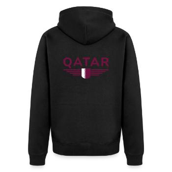 Qatar Design – Exclusive and Modern - Unisex Premium Organic Zip Hoodie - black - Back - Nico (187cm)