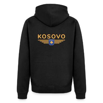Kosovo Fan T-Shirt Design - Unisex Premium Bio Zip Hoodie - Schwarz - Hinten - Nico (187cm)