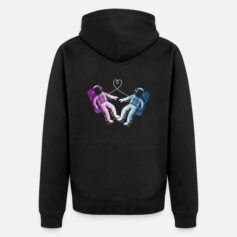 2 astronautes amoureux - Veste à capuche bio Premium Unisexe - noir