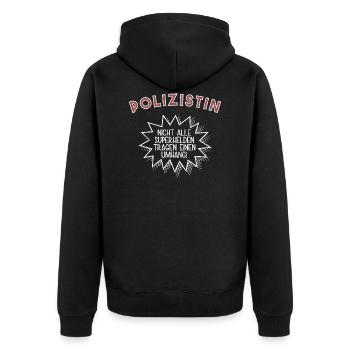 Polizistin ♦ Nicht alle Superhelden tragen einen.. - Unisex Premium Bio Zip Hoodie - Schwarz - Hinten - Nico (187cm)