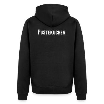 Pustekuchen - Unisex Premium Bio Zip Hoodie - Schwarz - Hinten - Nico (187cm)