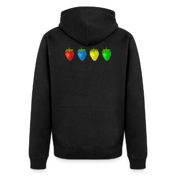Bunte Erdbeeren - Unisex Premium Bio Zip Hoodie - Schwarz - Hinten - Nico (187cm)