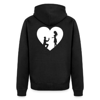 Cœur Mariage Proposition de fiançailles blanc - Veste à capuche bio Premium Unisexe - noir - Dos - Nico (187cm)