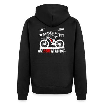 Ohne ebike ist alles doof - Unisex Premium Bio Zip Hoodie - Schwarz - Hinten - Nico (187cm)