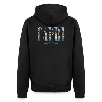 Capri Urlaub mit Strand, Skyline Insel - Unisex Premium Bio Zip Hoodie - Schwarz - Hinten - Nico (187cm)