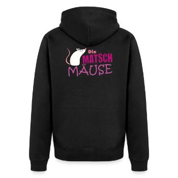 Muddy run shirt mud Matsch Lauf Maus Team obstacle - Unisex Premium Bio Zip Hoodie - Schwarz - Hinten - Nico (187cm)