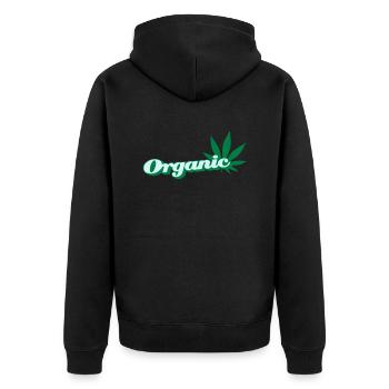 organic Hanfblatt - Unisex Premium Bio Zip Hoodie - Schwarz - Hinten - Nico (187cm)