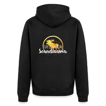 Cooler Elch Schweden - Unisex Premium Bio Zip Hoodie - Schwarz - Hinten - Nico (187cm)