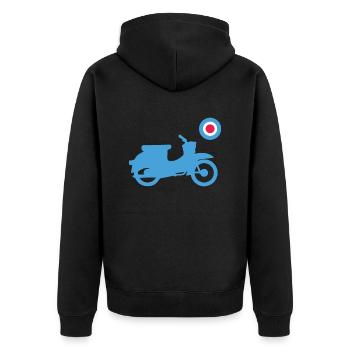 Schwalbe Mod Great Britain Style - Unisex Premium Bio Zip Hoodie - Schwarz - Hinten - Nico (187cm)