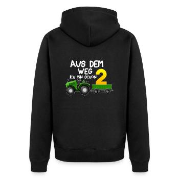 aus dem weg ich bin schon 2 Traktor Jungen 2 Jahre - Unisex Premium Bio Zip Hoodie - Schwarz - Hinten - Nico (187cm)