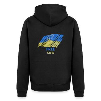 Free Kiew T-Shirt Ukraine Flagge Frau Geschenk UA - Unisex Premium Bio Zip Hoodie - Schwarz - Hinten - Nico (187cm)