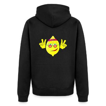 Flower Zitrone - Unisex Premium Bio Zip Hoodie - Schwarz - Hinten - Nico (187cm)