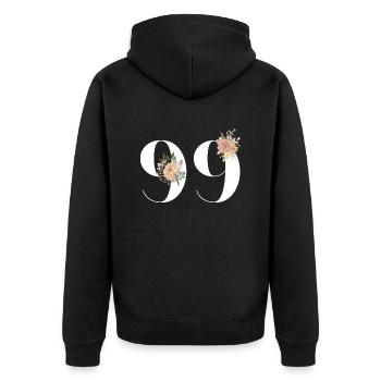 99e anniversaire fleuris (Cadeau de 99 ans) - Veste à capuche bio Premium Unisexe - noir - Dos - Nico (187cm)