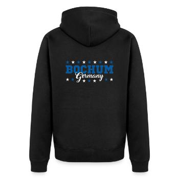 Bochum1 - Unisex Premium Organic Zip Hoodie - black - Back - Nico (187cm)