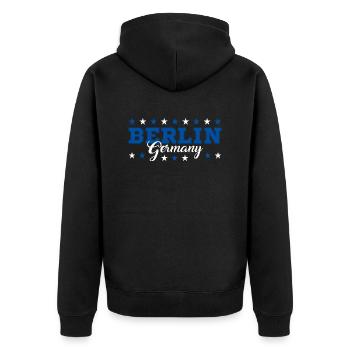 Berlin - Unisex Premium Bio Zip Hoodie - Schwarz - Hinten - Nico (187cm)
