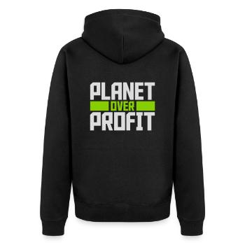planet over profit Zitat - Unisex Premium Bio Zip Hoodie - Schwarz - Hinten - Nico (187cm)