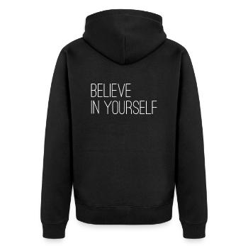 Believe in Yourself - Unisex Premium Bio Zip Hoodie - Schwarz - Hinten - Nico (187cm)