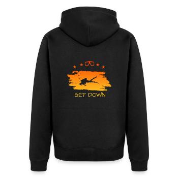 Tauchen Spruch- get down - Unisex Premium Bio Zip Hoodie - Schwarz - Hinten - Nico (187cm)