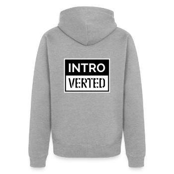 Introverted - Unisex Premium Organic Zip Hoodie - heather grey - Back - Nico (187cm)