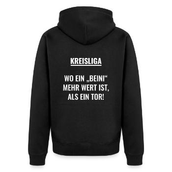 Wo ein Beini mehr wert ist, als ein Tor - Unisex Premium Bio Zip Hoodie - Schwarz - Hinten - Nico (187cm)