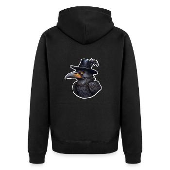 Krähe mit Hut halloween - Unisex Premium Bio Zip Hoodie - Schwarz - Hinten - Nico (187cm)