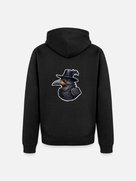 Krähe mit Hut halloween - Unisex Premium Bio Zip Hoodie - Schwarz