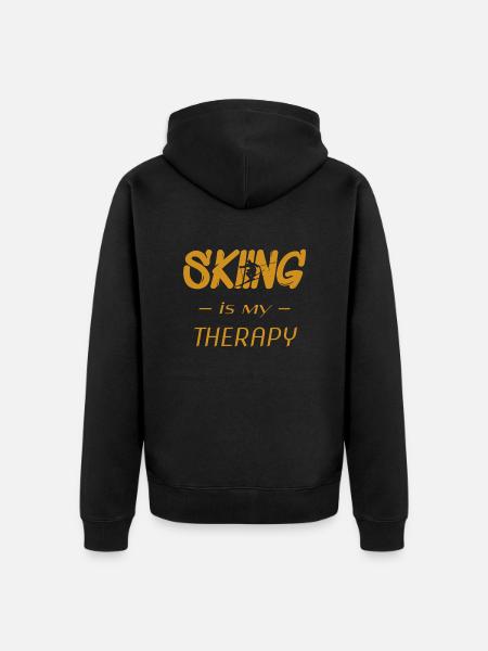 skiing is my therapy - Unisex Premium Bio Zip Hoodie - Schwarz