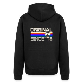 Seit 76 - Unisex Premium Bio Zip Hoodie - Schwarz - Hinten - Nico (187cm)
