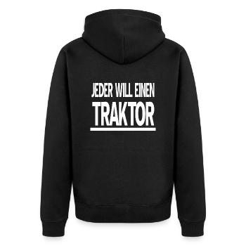 Tractor - Unisex Premium Organic Zip Hoodie - black - Back - Nico (187cm)