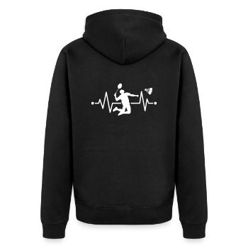 Badminton Herzschlag Badminton Spieler Badminton - Unisex Premium Bio Zip Hoodie - Schwarz - Hinten - Nico (187cm)