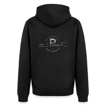 zum Punkt kommen auf den Punkt kommen - Unisex Premium Bio Zip Hoodie - Schwarz - Hinten - Nico (187cm)