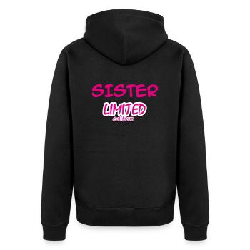SISTER LIMITED EDITION - Unisex Premium Bio Zip Hoodie - Schwarz - Hinten - Nico (187cm)