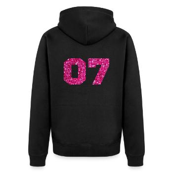 Numéro 7 paillettes rose - 7e anniversaire - Veste à capuche bio Premium Unisexe - noir - Dos - Nico (187cm)