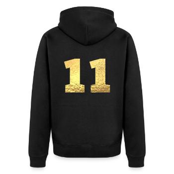 Nummer 11 Gold Glitter - 11. Jahrestag - Unisex Premium Bio Zip Hoodie - Schwarz - Hinten - Nico (187cm)