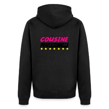 PROFESSIONAL COUSIN - Unisex Premium Organic Zip Hoodie - black - Back - Nico (187cm)