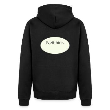 Nett hier Blanko Vorlage - Unisex Premium Bio Zip Hoodie - Schwarz - Hinten - Nico (187cm)