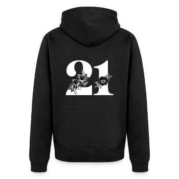 Numéro 21 floral noir -21e anniversaire floral - Veste à capuche bio Premium Unisexe - noir - Dos - Nico (187cm)