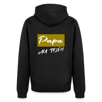 VATERTAG. FROHER VATERTAG. PAPA. ALLES GUTE - Unisex Premium Bio Zip Hoodie - Schwarz - Hinten - Nico (187cm)