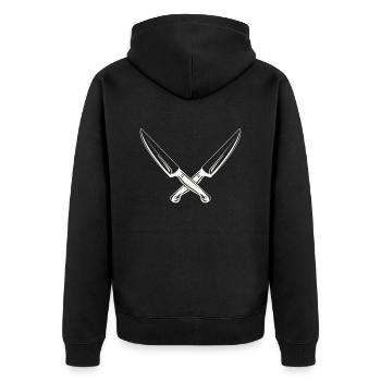 messer 2 - Unisex Premium Bio Zip Hoodie - Schwarz - Hinten - Nico (187cm)