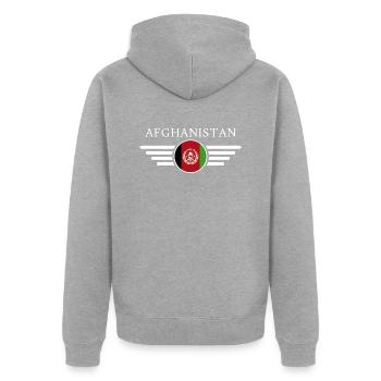 Ich liebe Afghanistan, Eleganz Stil Design T-Shirt - Unisex Premium Bio Zip Hoodie - Grau meliert - Hinten - Nico (187cm)