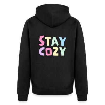 Funny Stay Cozy, Humor Winter Season Lovers - Unisex Premium Organic Zip Hoodie - black - Back - Nico (187cm)