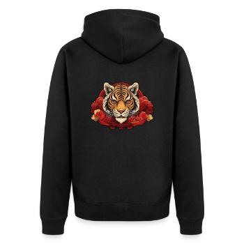Tiger with Background - Unisex Premium Bio Zip Hoodie - Schwarz - Hinten - Nico (187cm)