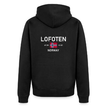 Lofoten - Norway - Coordinates - Flag - Unisex Premium Organic Zip Hoodie - black - Back - Nico (187cm)