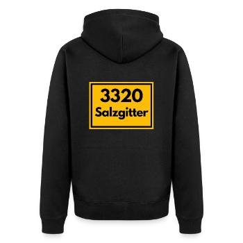 Ortsschild - damals Retro alte PLZ 3320 SALZGITTER - Unisex Premium Bio Zip Hoodie - Schwarz - Hinten - Nico (187cm)