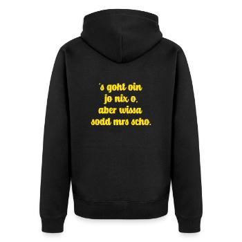 Schwäbische Weisheit für Neugierige - Unisex Premium Bio Zip Hoodie - Schwarz - Hinten - Nico (187cm)