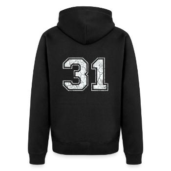 31 in white in the used look - Unisex Premium Organic Zip Hoodie - black - Back - Nico (187cm)