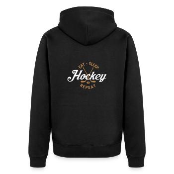 Hockey Eat Sleep Repeat Spieler Fan Geschenk - Unisex Premium Bio Zip Hoodie - Schwarz - Hinten - Nico (187cm)