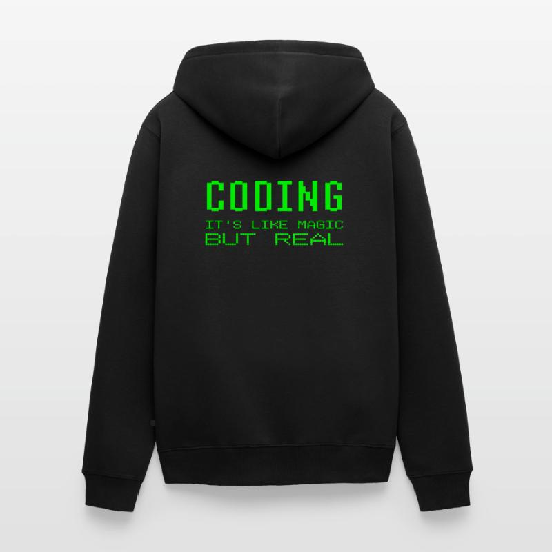 Coder c'est comme de la magie mais une vraie blague de programmation Veste à capuche bio Premium Unisexe
