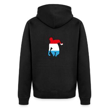 Ombre joueur luxembourg - Unisex Premium Bio Zip Hoodie - Schwarz - Hinten - Nico (187cm)