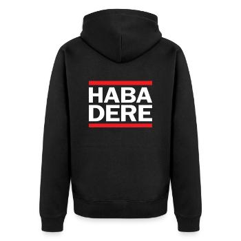 HABA DERE - Unisex Premium Bio Zip Hoodie - Schwarz - Hinten - Nico (187cm)